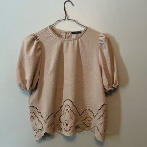 Chic Beige Puff Sleeve Blouse